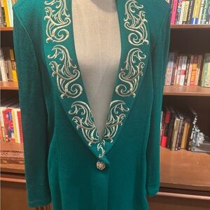 Elegant Green Embroidered st John Evening Blazer 14 XL
